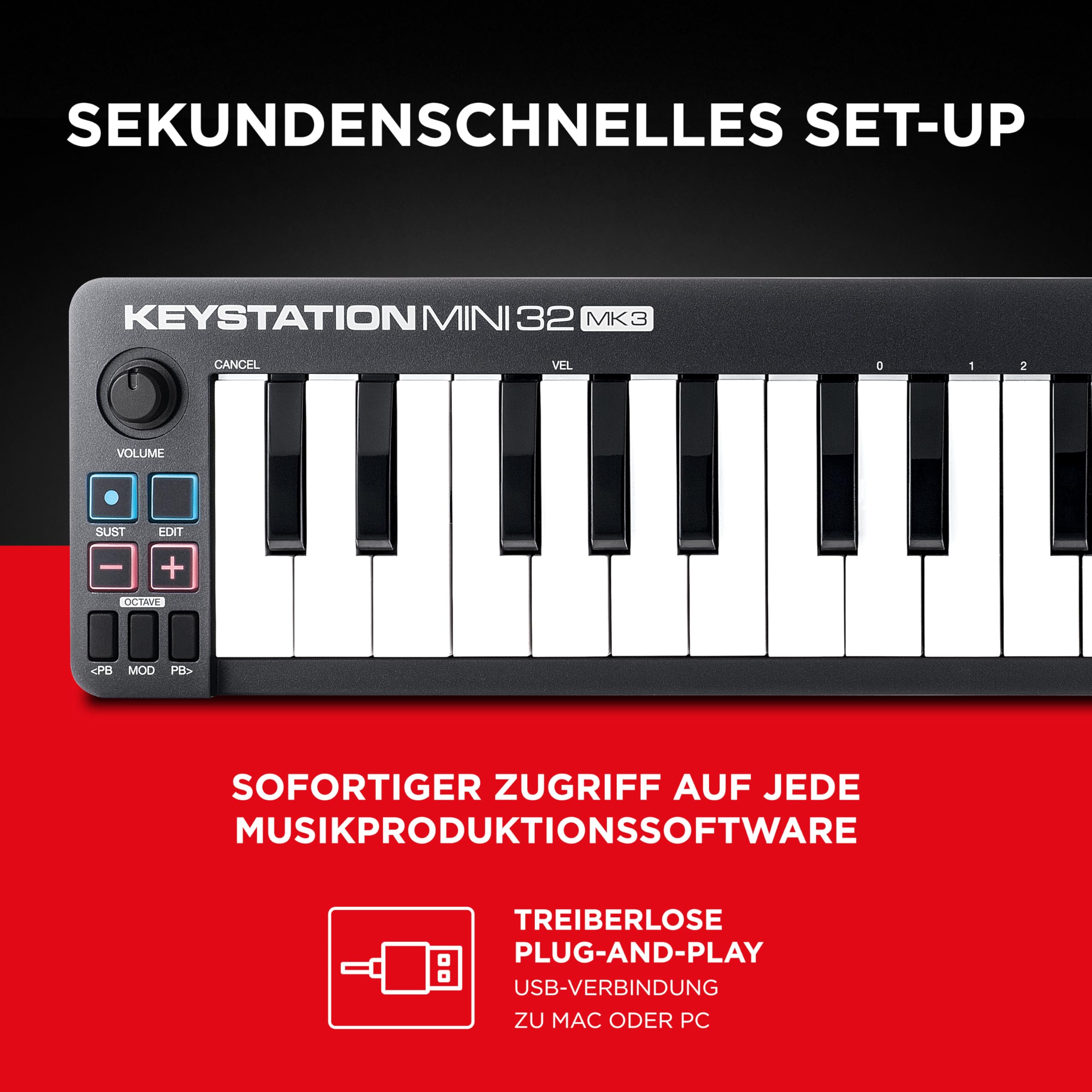 M-AUDIO Keystation Mini 32 MK3 - Ultra-Portabler Mini USB MIDI Keyboard Controller mit MPC Beats