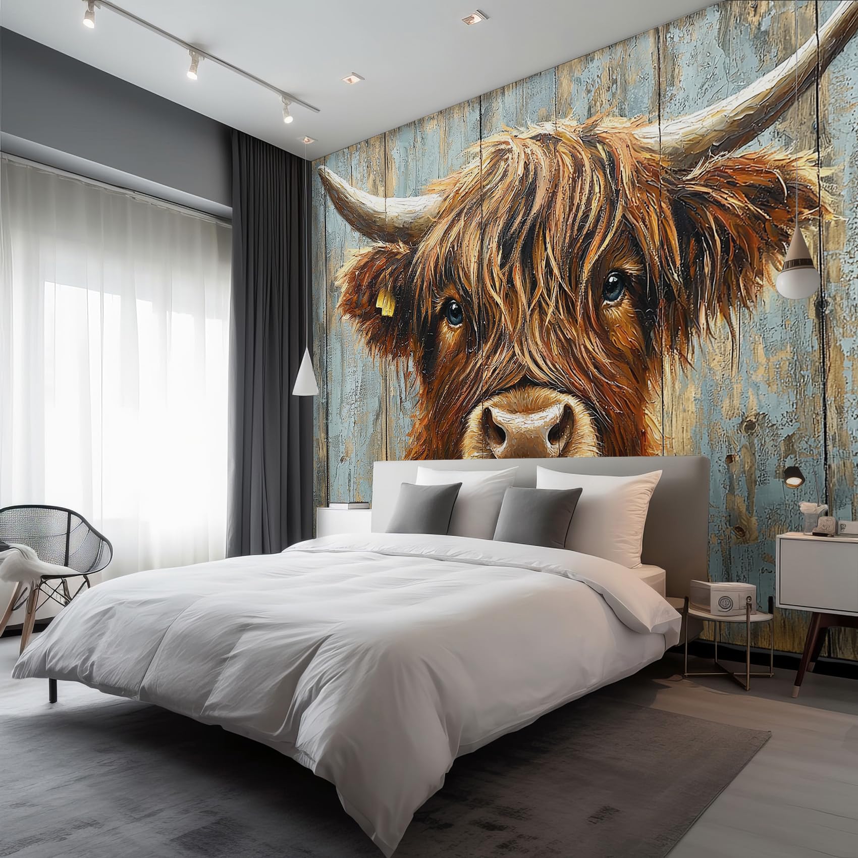 Highland Cow Wallpaper Brown, Farmhouse Rustic Highland Cattle Wall Paper for Bedrooms, Home Decor Photo Wallpaper for Living Room 400x280 Non-Woven Wall Mural W&38