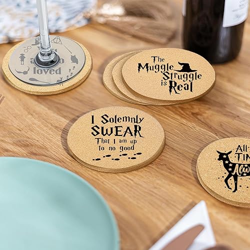 Miniatura 5 de Portavasos para bebidas con soporte, juego de 6, posavasos absorbentes de madera de corcho Harry para tazas, escritorio, mesa de oficina, decoración