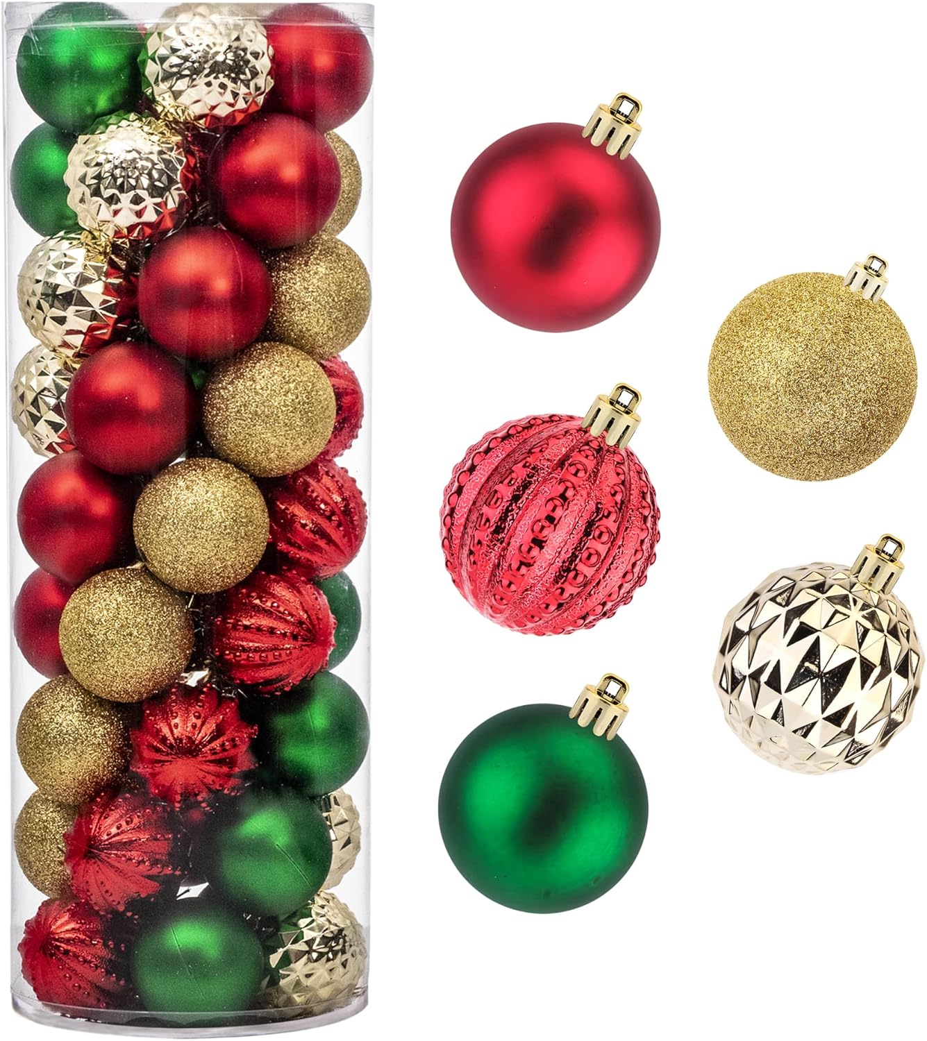 45Pcs 6cm/2.36inch Christmas Balls Glitter Ornaments Set, Shatterproof Plastic Xmas Tree Hanging Ornament, Christmas Decorations Balls for Holiday Festival Wedding House Bar Party(Red/Gold/Green) Red/Gold/Green-2
