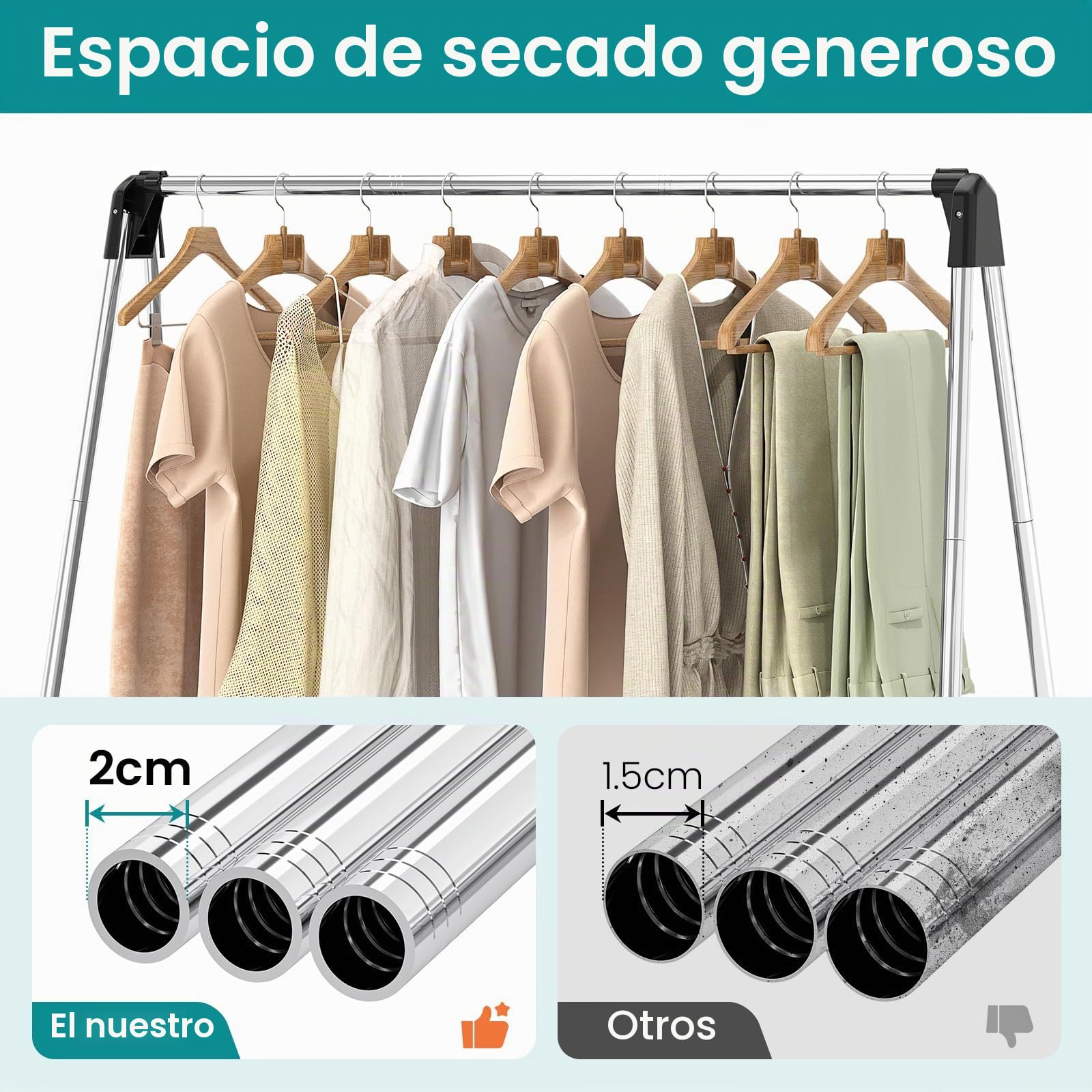SYKIARIOL Tendedero de Ropa Plegable,Tendedero Plegable de Acero Inoxidable,Sencillo Tendedero de Exterior,Tendedero Sólido y Duradero,Tendederos Verticales Que no Rayan el Suelo,141 x 54 x 141.5 cm | Marco de acero inoxidable: resistente al óxido y durad