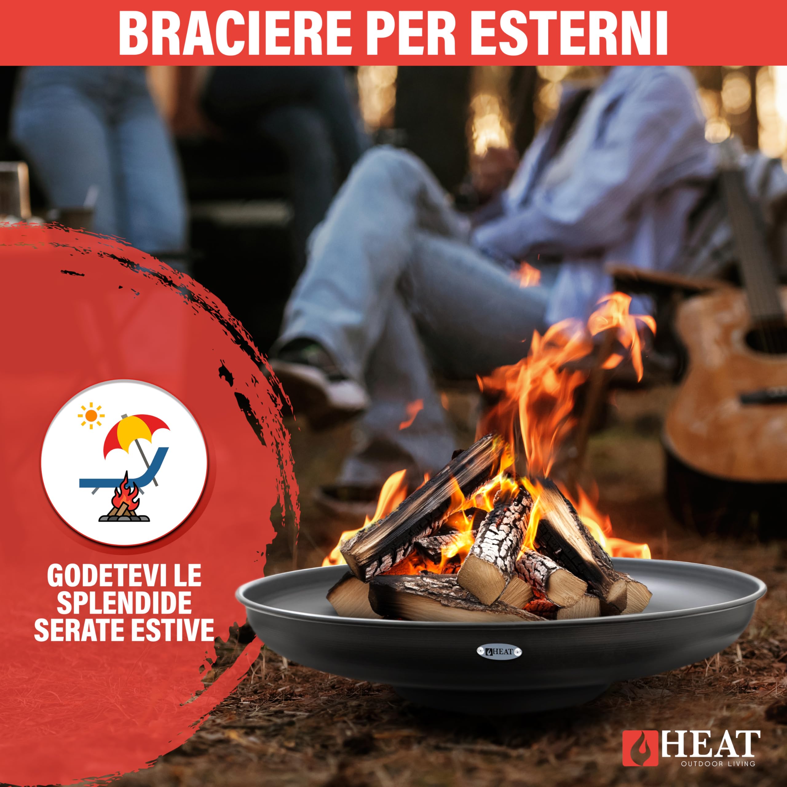 Ciotola Per Fuoco Diametro 90 cm Nero - Ciotola Per Barbecue Da Giardino - Fossa Per Fuoco All'aperto E Barile Per Fuoco - Riscaldatore In Acciaio Per Patio - 90x90x19cm