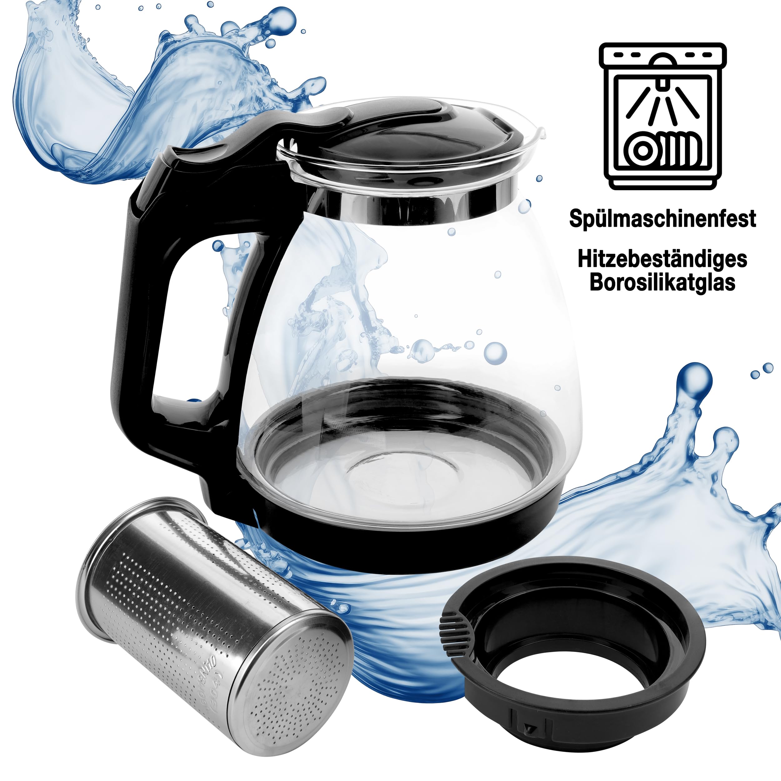 NORDIC SCHILLER Premium Teekanne Glas mit Edelstahl Filter Sieb, 1,7 Liter Hitzebeständig Glaskanne mit Deckel, Teekanne mit Siebeinsatz, Tea Maker, Teekann mit Sieb Tee Kanne