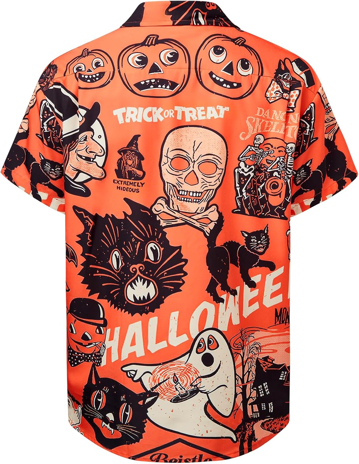 Hardaddy Men's Halloween Shirt Short Sleeve Button Down Funny Print Casual Shirt Orange M - Image 4