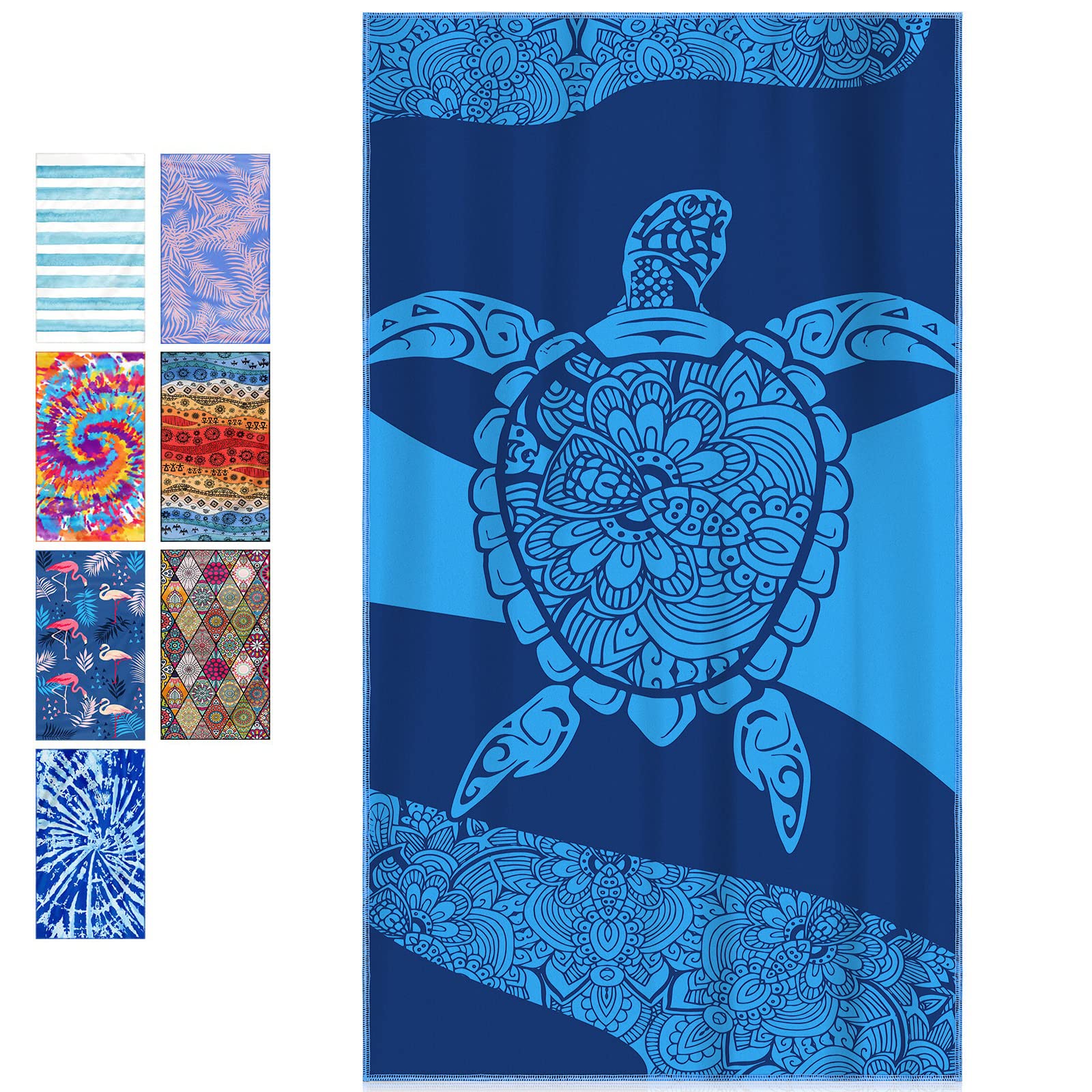 kissun Beach Towel, Microfiber Beach Towel - Fashion Oversized Large Beach Towels for Adults, Sand Free & Quick Dry - 90x180cm (Blue)