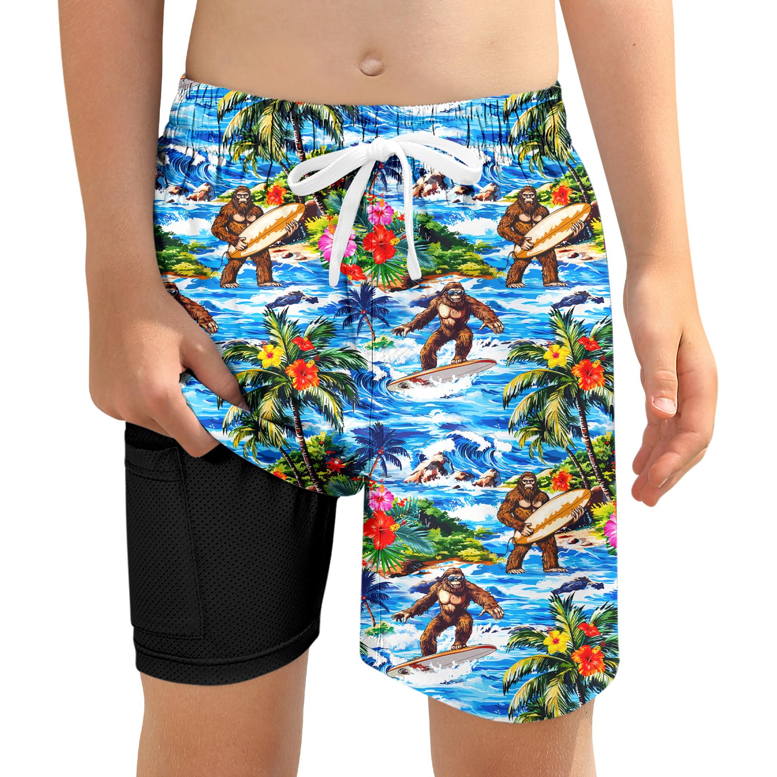 ZenGents Boys Swim Trunks with Compression Liner for 6-20 Years Kids Quick Dry Bathing Suit