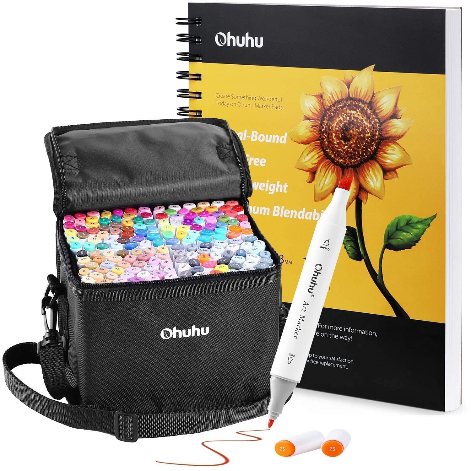 Ohuhu Alcohol Art Markers, Double Tipped Alcohol-Based Marker Set+Ohuhu Marker Pads Art Sketchbook, 