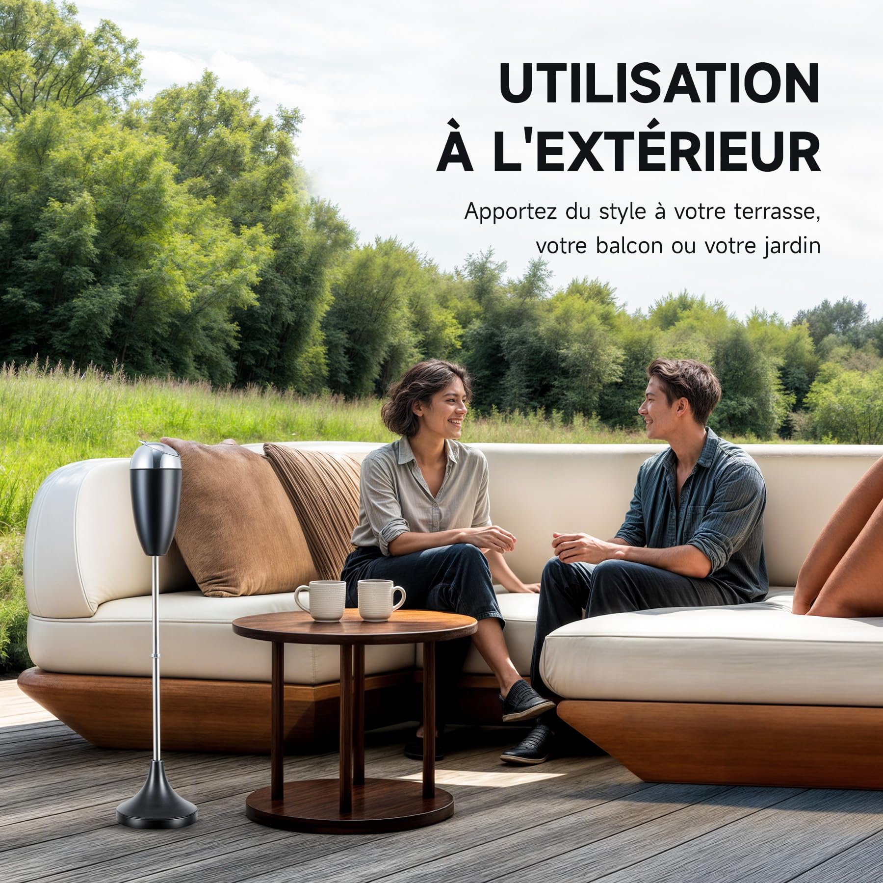 CO-Z Cendrier sur Pied Intérieur et Extérieur Hauteur Réglable 50/70/90 cm avec Couvercle en Acier pour Cigarettes pour Cigares pour Patio Décoration de la Maison et du Bureau, Noir