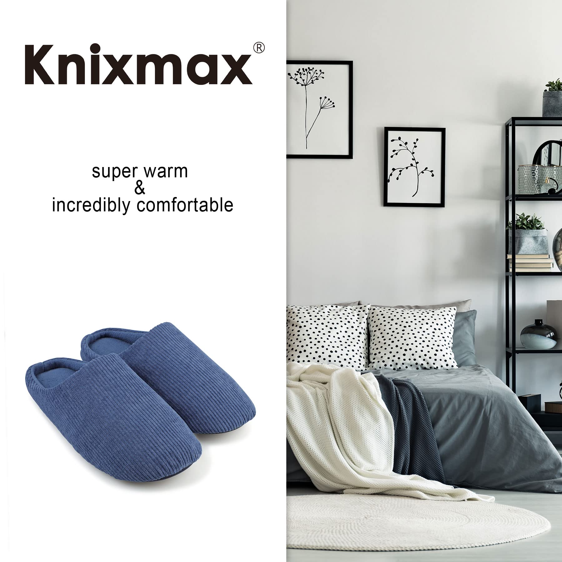 Knixmax Pantofole da Casa da Uomo Donna Memory Foam Pantofole Invernali Morbide e Calde Slippers