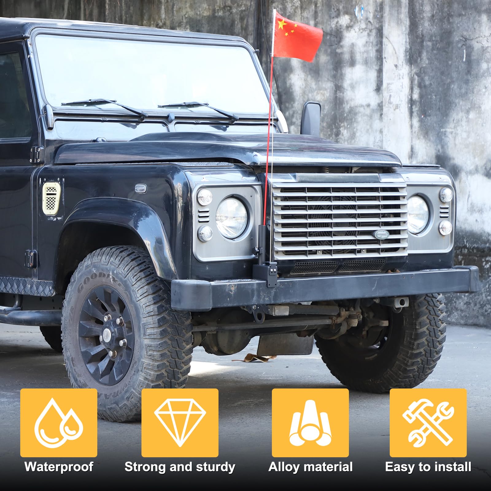 Zderzak przedni samochodowy CB uchwyt do montażu anteny flagowej kompatybilny z LR Defender 90 110 130 2004-2018