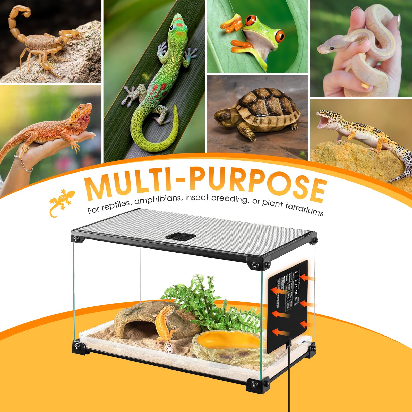 SWAWIS 23W Tappetino Riscaldante Rettili, Termoforo per Rettili Regolabile Temperatura per Tartaruga Serpente Lucertola Geco Ragno Insetto, 0-50 ℃ Tappetino di Terrario (20x30cm)