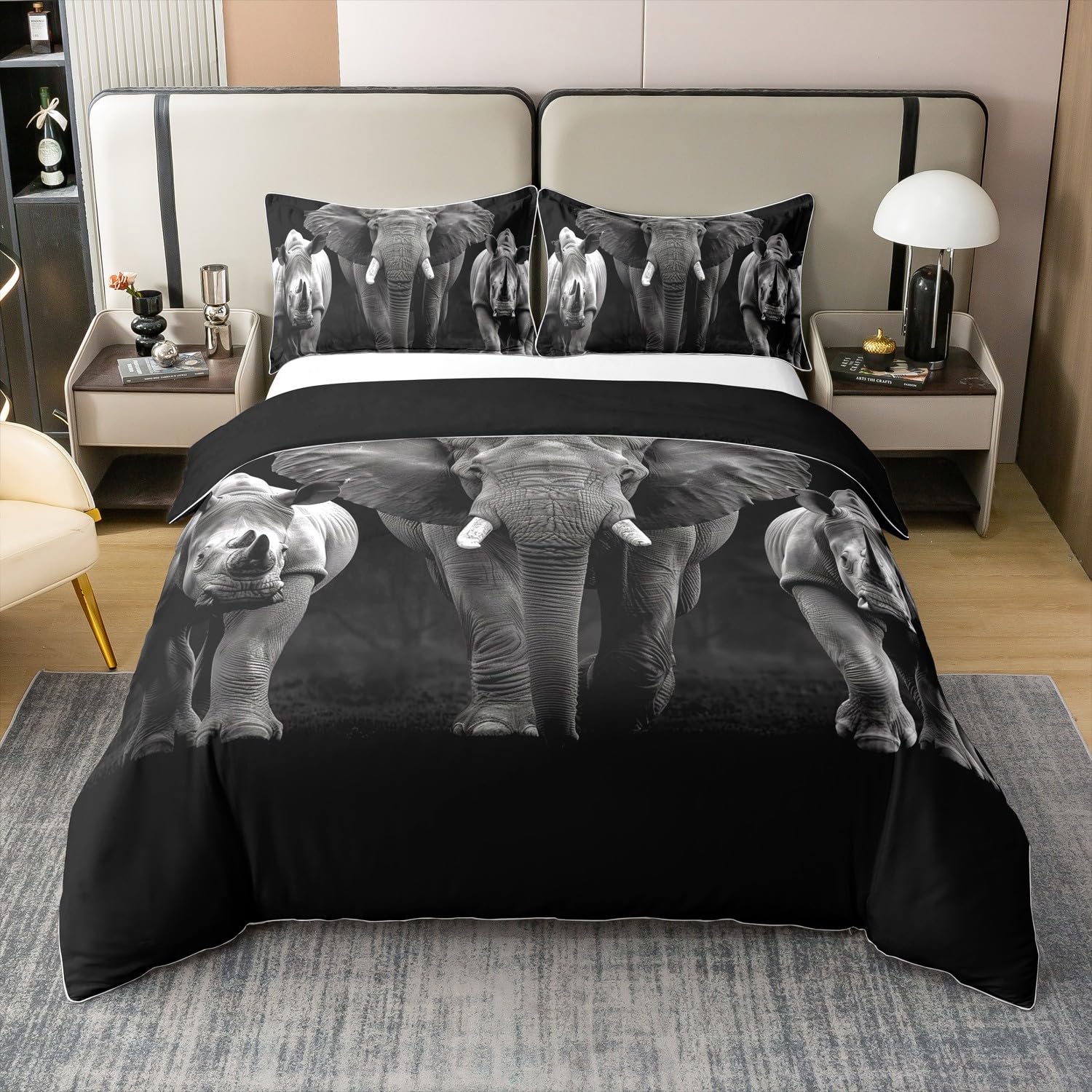 Housse de couette éléphant en coton pour une décoration de chambre style safari moderne 200x200