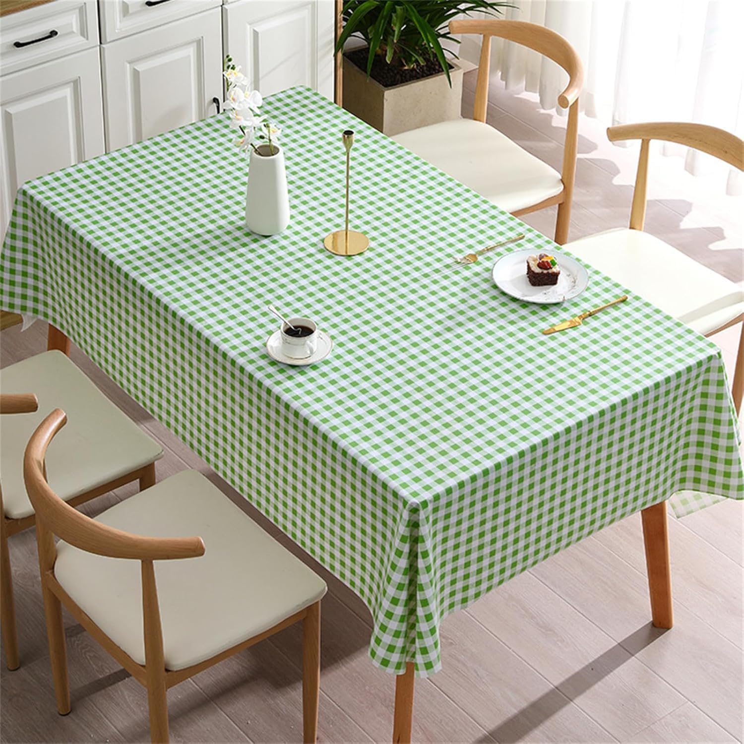 KIJyfgTR Checked Rectangular Tablecloth Ideal For Outdoor Gardens And Festive Parties(Green,140x200cm)