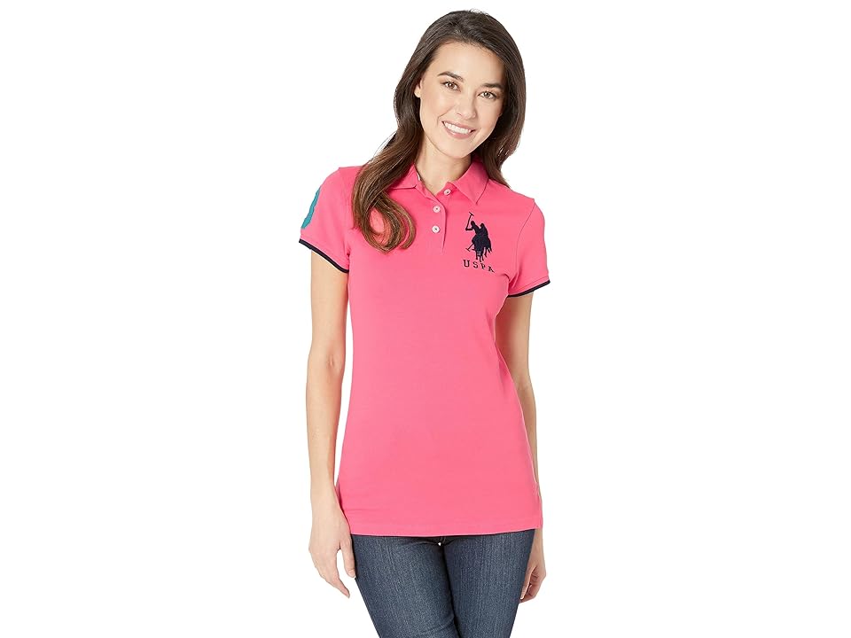 

U.S. POLO ASSN. Contrast Patch Big Pony Polo Shirt (Coral Ribbon) Women's Clothing