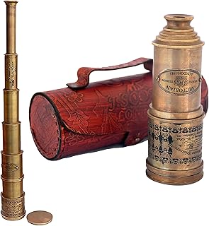Antique Telescope 1915 London Brass Maritime 15x Vintage Pirate Spyglass Telescope- Functional Brass & Clear Vision Pirate Telescope 18" with Leather case - Wonderful Gift (Telescope with Box)