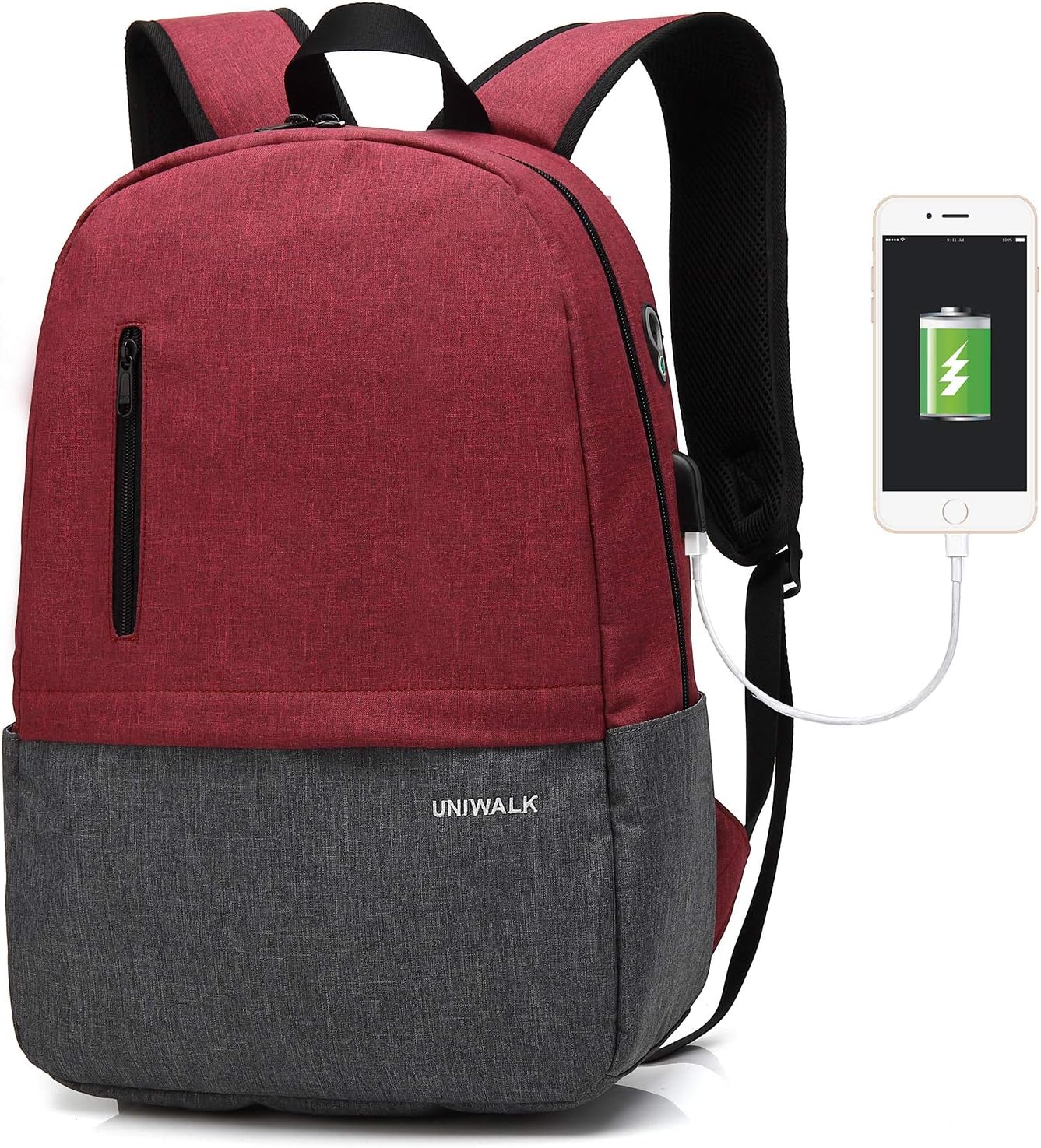 Laptop Backpack, Waterproof School Backpack With USB Charging Port For Men Women, Lightweight Anti-theft Travel Daypack College Student Rucksack Fits up to 15.6 inch Computer(Red)