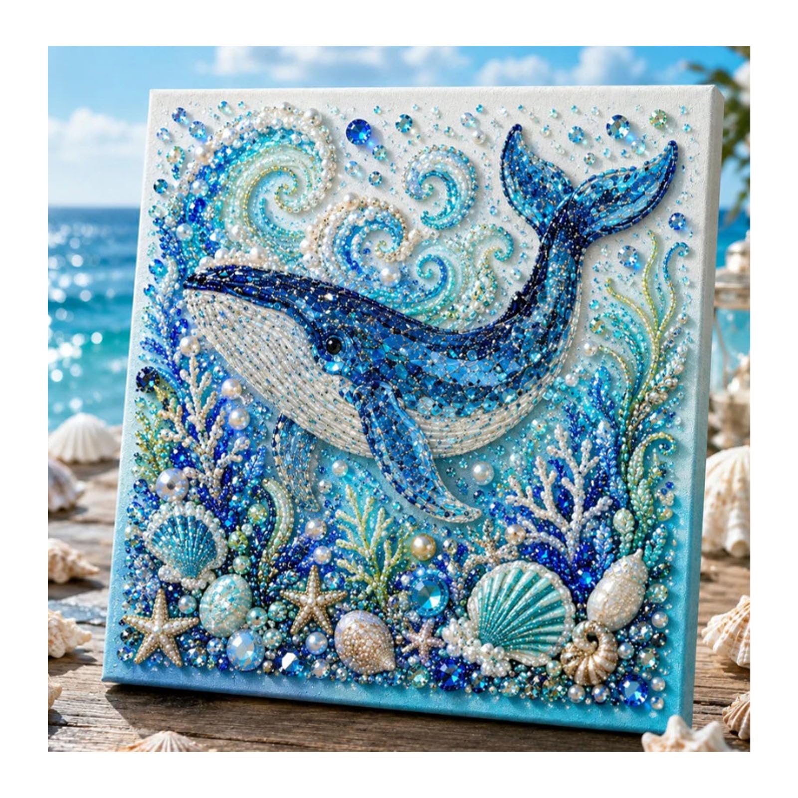 zoocco Pearl Art Kits for Adults, Ocean Animal Diamond Painting Kit with Octopus Whale Turtle Shark Dolphin, 3D Pearl Gem Art Craft for Wall Decor (Whale)