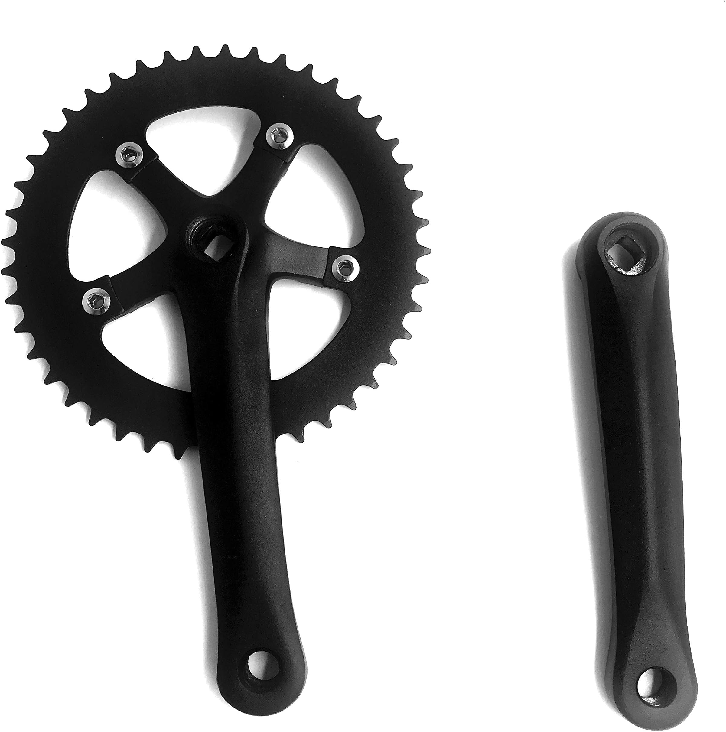 Crankset Single Speed 44T 170mm Crankarms 110 BCD Crankset for Mountain Road Bike Fixed Gear Bicycle(Square Taper, Black) (44T Sprocket)