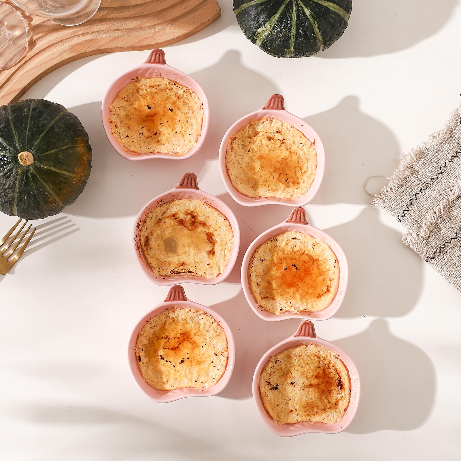 Ramequines de calabaza de 6 onzas, aptos para horno, juego de ramequines de cerámica para hornear crema brulee, soufflé, pudín, cuencos pequeños con forma de calabaza para servir salsas,