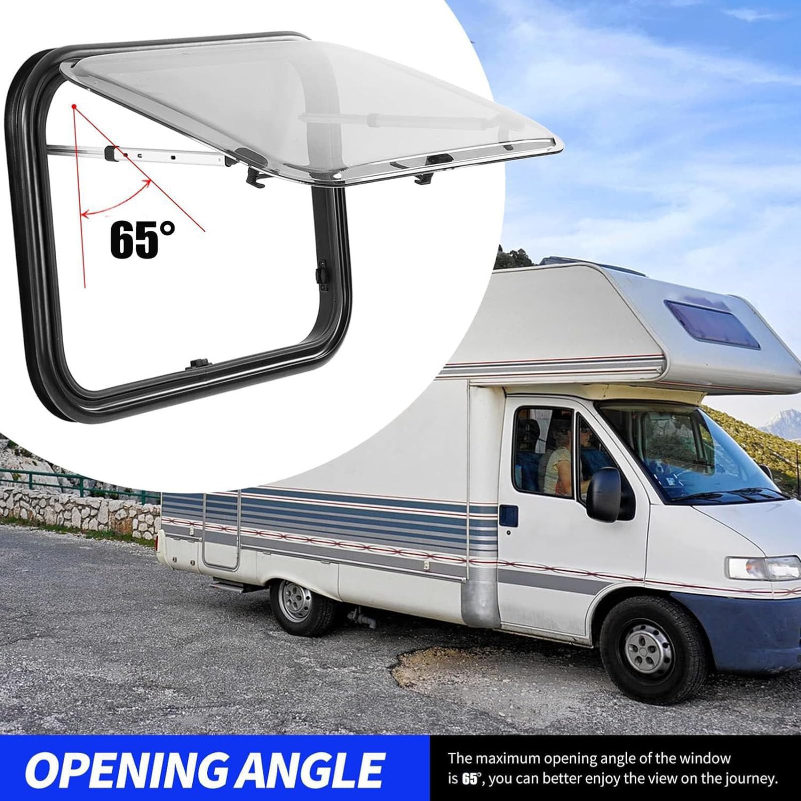 Fenêtre de Camping-Car, Fenêtre de Camping-Car Teintée (Coins Arrondis), avec Rideau de Gaze Intégré et Rideau Occultant, pour Mur de 30 à 80 mm D'épaisseur,50x35cm