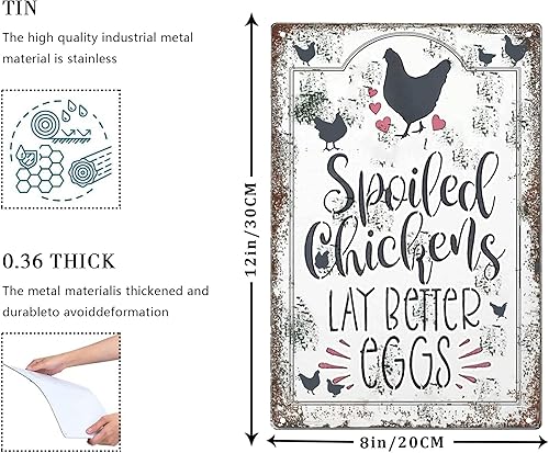 Miniatura 5 de Letreros de gallinero al aire libre  Farmhouse Farm Spoiled Chickens Lay Better Eggs, letreros de metal divertidos accesorios para decoración de