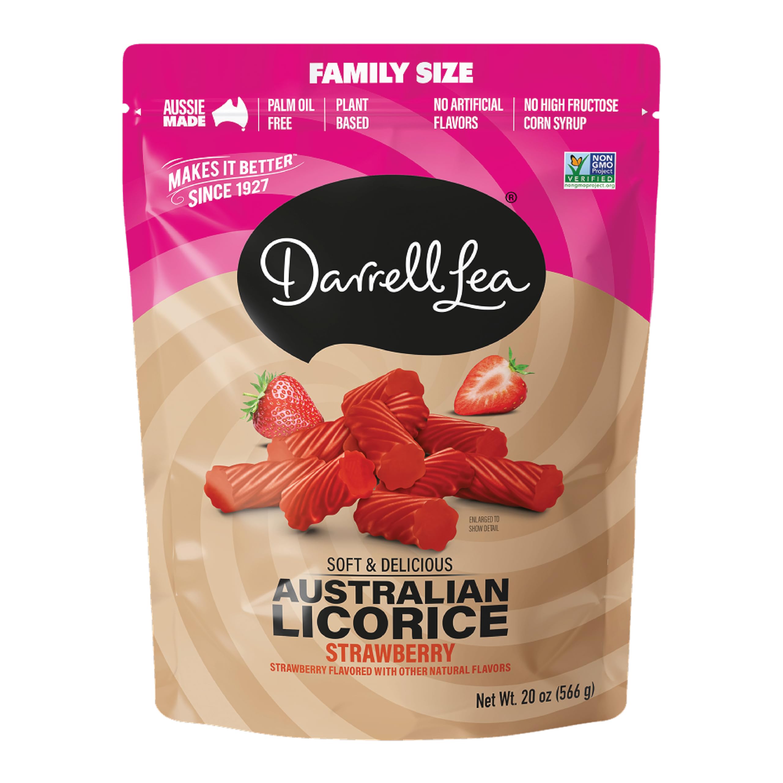 Darrell Lea Australian Licorice Big Bag, Strawberry Flavor, Soft & Chewy Delicious Candy, 20 Ounce Bag (Pack of 1)