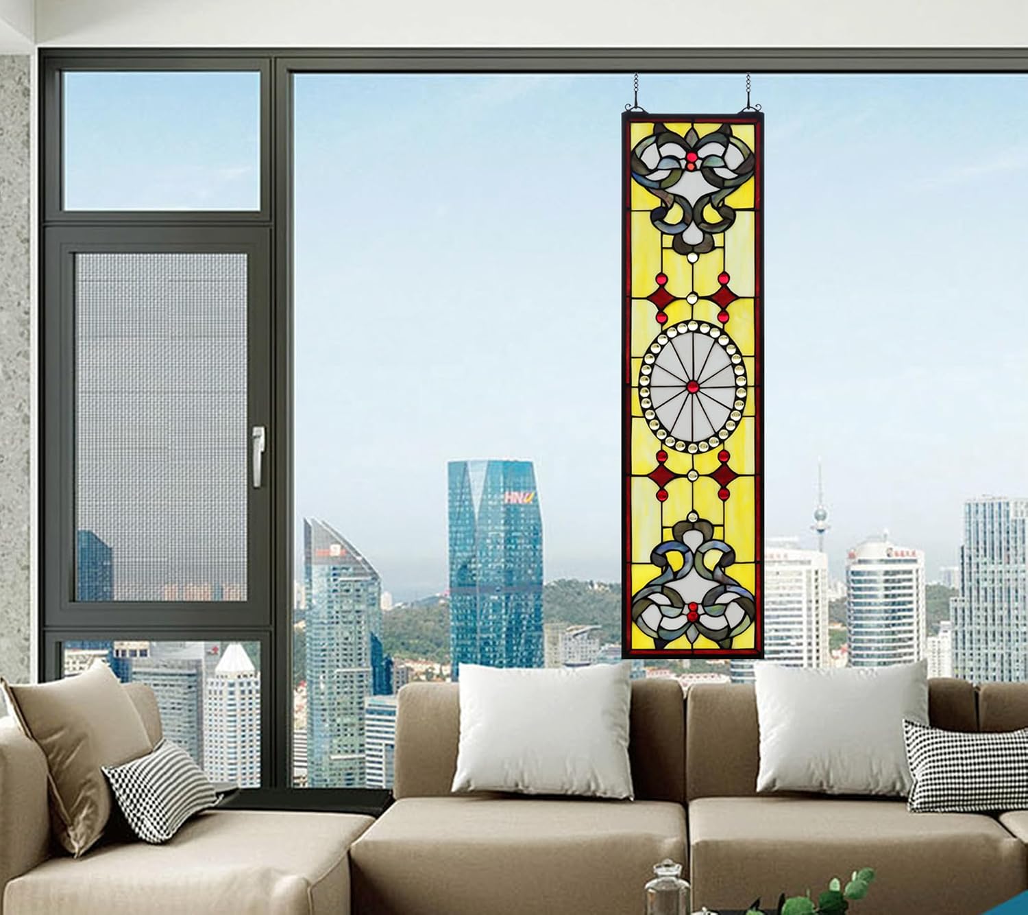 36 inch Extra Large Stained Glass Window Hanging,100% Real Stained Glass Panel for Home Decor 9.5" ×36" (YLK008)
