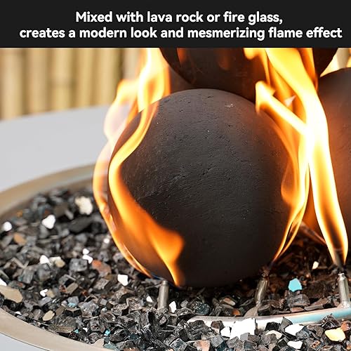 Miniatura 55 de Skyflame Juego de 6 bolas de fuego de cerámica, juego de 6 piedras redondas para fogatas o accesorios de chimeneas de interior y exterior, 5 Gris