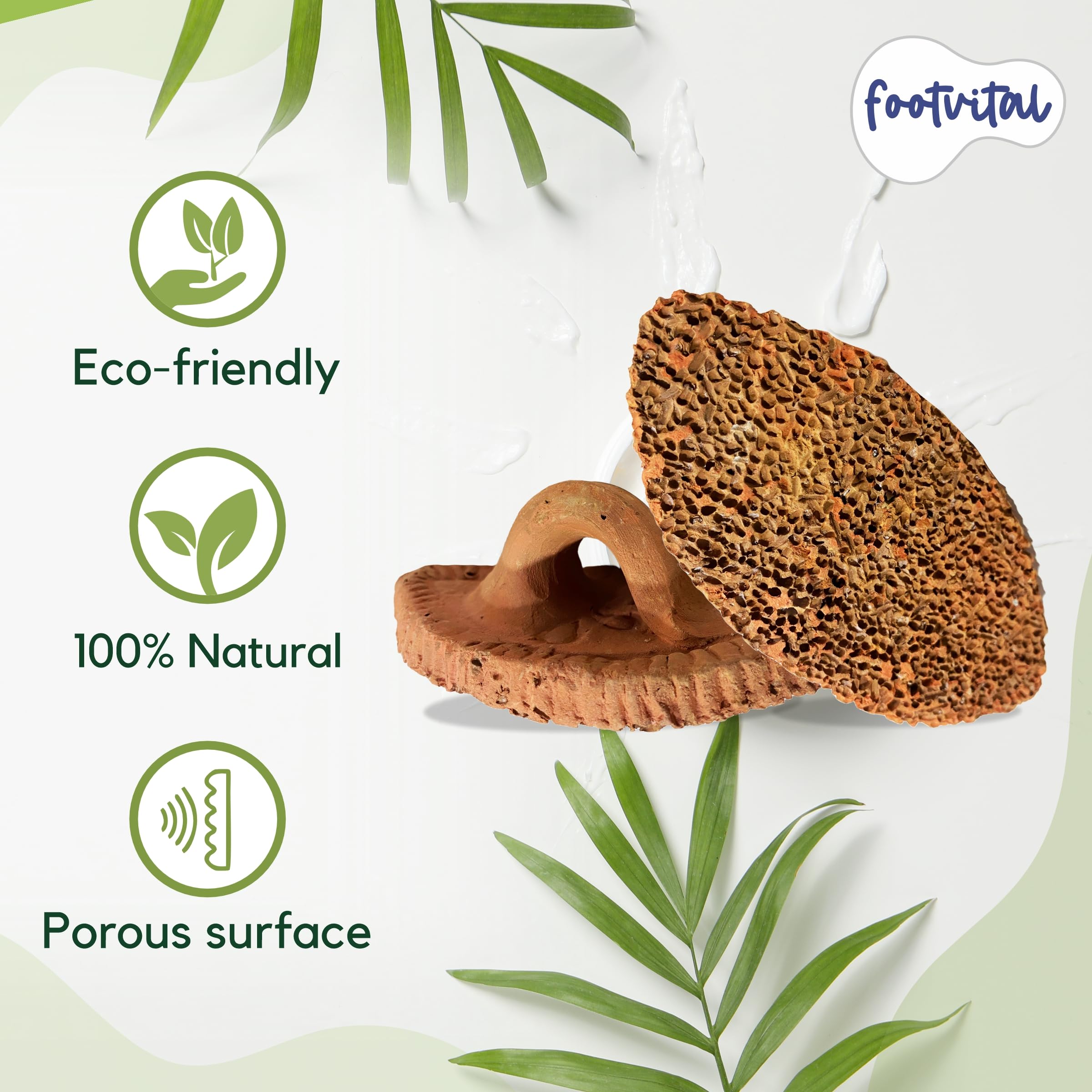 FOOTVITAL Foot Scrubber (1-Sided with Handle) | Pure Terra-Cotta Pumice Stone Pedicure Scraper | Natural Exfoliation | Artisan-Crafted for Smooth, Beautiful Feet - Image 6 thumbnail