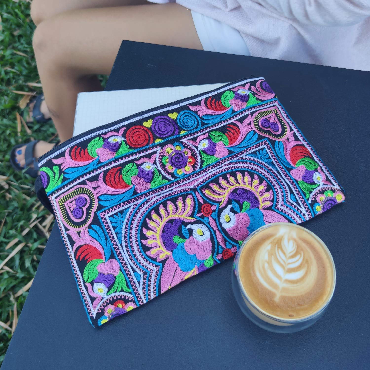 Sabai Jai - Embroidered Clutch Purse with Wristlet - Large Boho Purses and Handbags