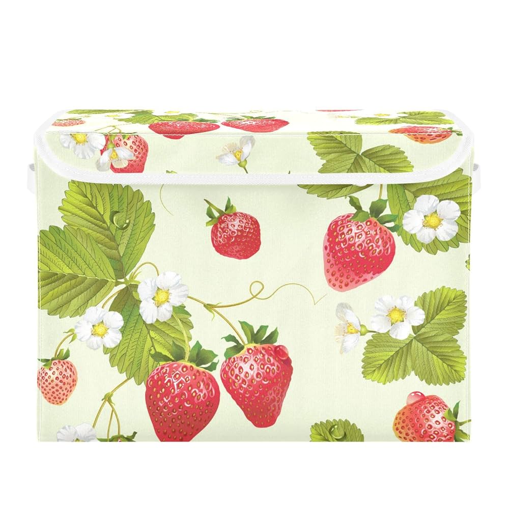 Amazon｜収納ボックス 折り畳み式 いちご イチゴ 花柄 緑葉 収納