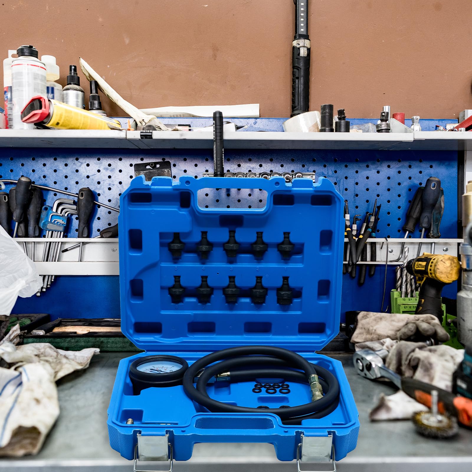 CCLIFE Set per Testare la Pressione della Benzina dell’Auto, Manometro per Carburante,0-10 bar, 0 – 140 PSI