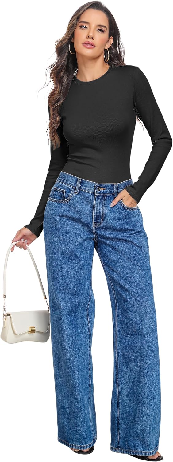 PrettyGuide Womens Cotton Ribbed Long Sleeve T Shirts Crewneck Slim Fit Basic Layering Underscrubs Tee Breathable Spring Tops - Image 6