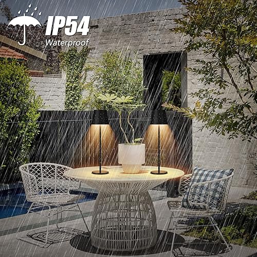 Miniatura 5 de Aipsun Lámpara de mesa inalámbrica recargable, paquete de 2 unidades, 6200 mAh, lámpara de mesa LED de 3 colores con atenuación continua, resistente