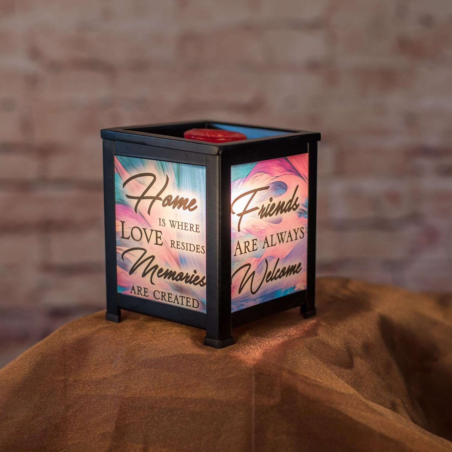 Elanze Designs Home Love Welcome Black Metal Electrical Wax Tart and Oil Glass Lantern Warmer