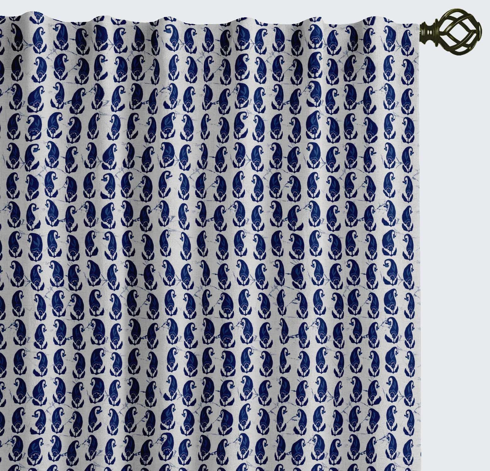 Cotton Curtains - Rod Pocket/Back Tab Farmhouse Drapes for Living Room or Bedroom Windows - Light Filtering - 3-Way Hanging Style - Set of 2 Panels, 52"x72" - Botanical Print (Blue)