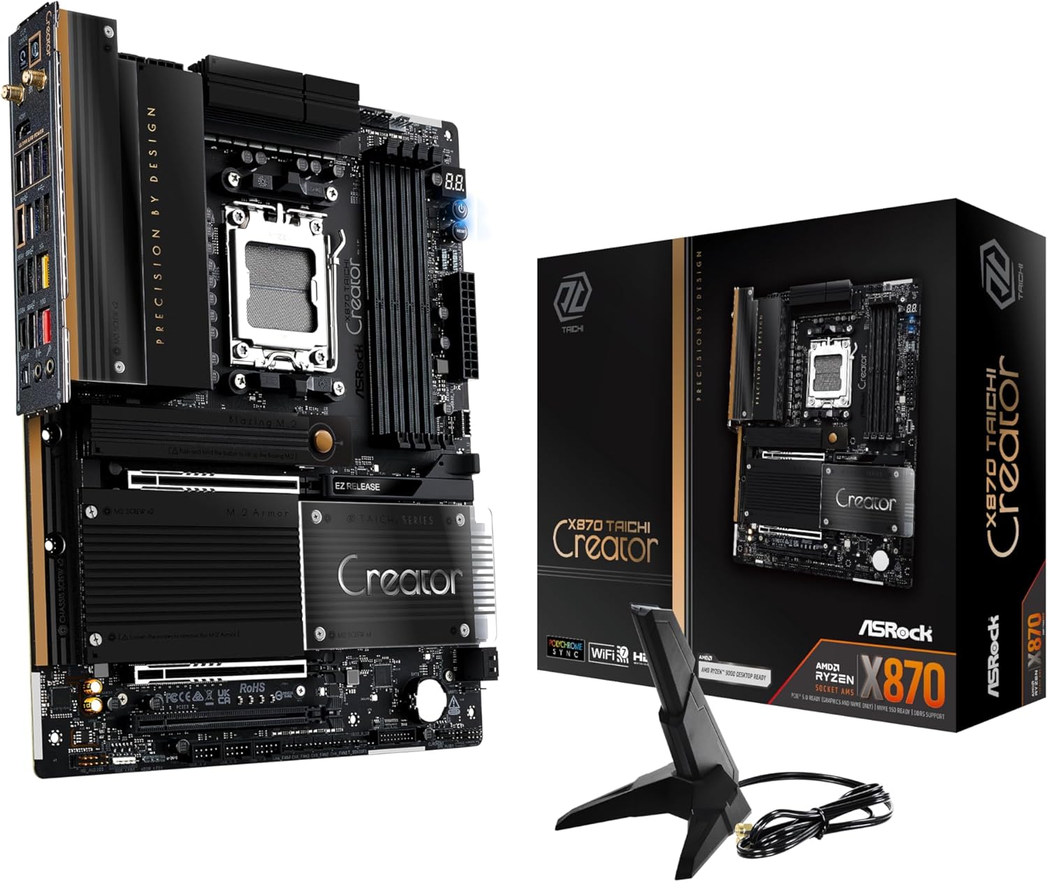 ASRock Motherboard X870 Taichi Creator AMD Ryzen 9000/8000/7000 Series CPU (Soket AM5) Compatible X870 Chipset ATX Motherboard