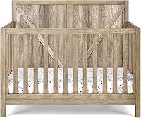 Vista 7 de HomVent Cuna convertible 4 en 1, estilo rústico de granja, se convierte de cuna de bebé a cama infantil, sofá cama y cama matrimonial, 3 alturas