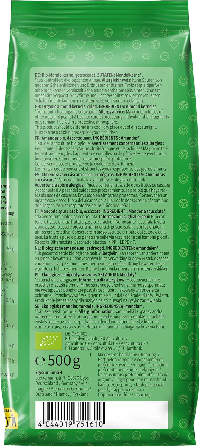 Mundo Feliz - Almendras ecológicas enteras, 2 bolsas de 500 g - Imagen 3