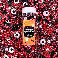 Vista 3 de Gránulos de Halloween para decoración de pasteles, gránulos de perlas negras y rojas con murciélagos negros y dulces de globo ocular, perfectos