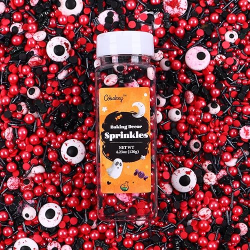 Miniatura 3 de Gránulos de Halloween para decoración de pasteles, gránulos de perlas negras y rojas con murciélagos negros y dulces de globo ocular, perfectos