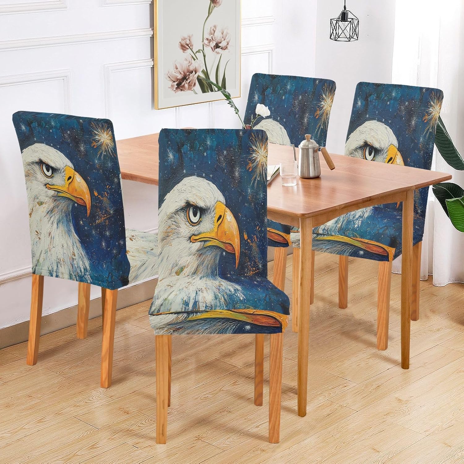 ALAZA Chair Covers for Dining Room, Eagles Head Starry Stretch Chair Cover Sets Chair Protector Removable Washable for Ktichen Restaurant Hotel