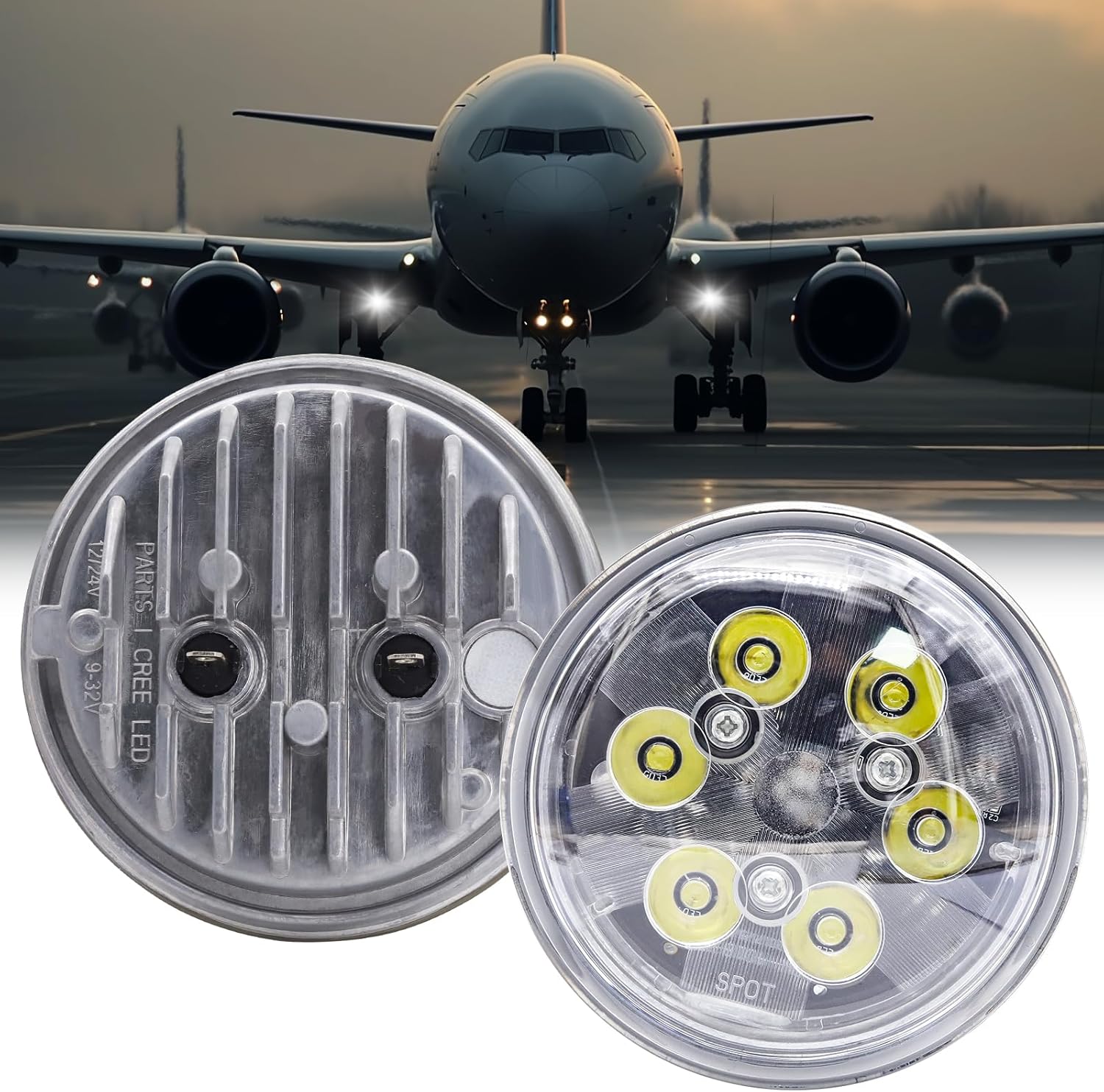 PAR36 LED light, Aviation Grade Aircraft Landing Light, 4.5" Round LED Tractor Lights white fit for Aircraft/Boat/Offroad, 2Pcs