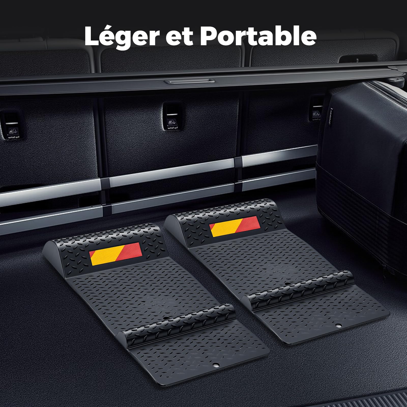 GYMAX Tapis de Stationnement de Voiture, Anti-Glissement et Anti-Recul, avec Bande Réfléchissante, pour Réparation de Voiture, 2 Méthodes de Montage Faciles