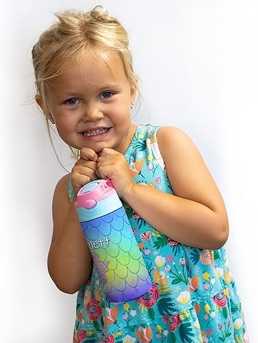 Miniatura 5 de Rainbow Mermaid Scales  Botella de agua para niños de 12 onzas con popote de silicona desplegable  Personalizar con nombre  Aislamiento de acero