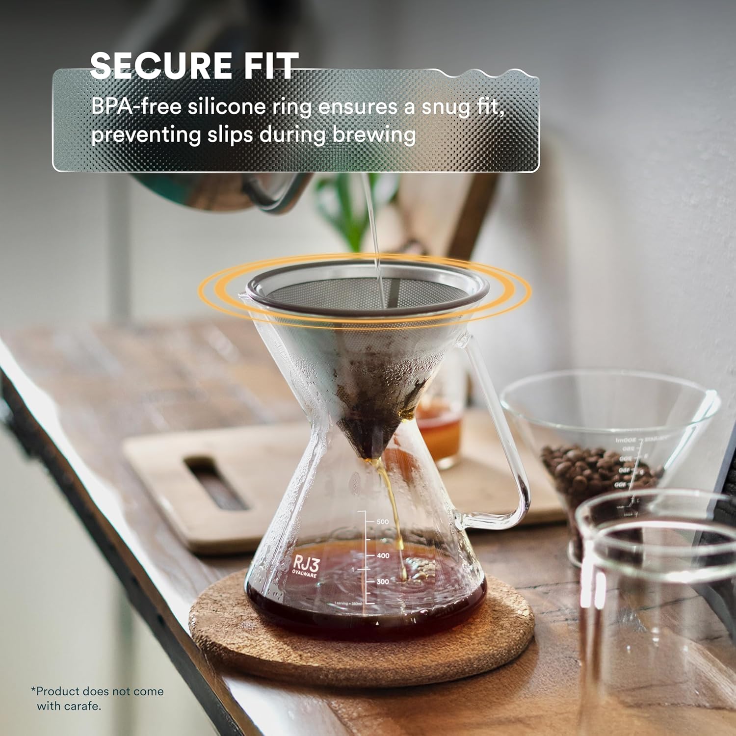 Silver Stainless Steel Reusable Pour Over Coffee Filter Cone