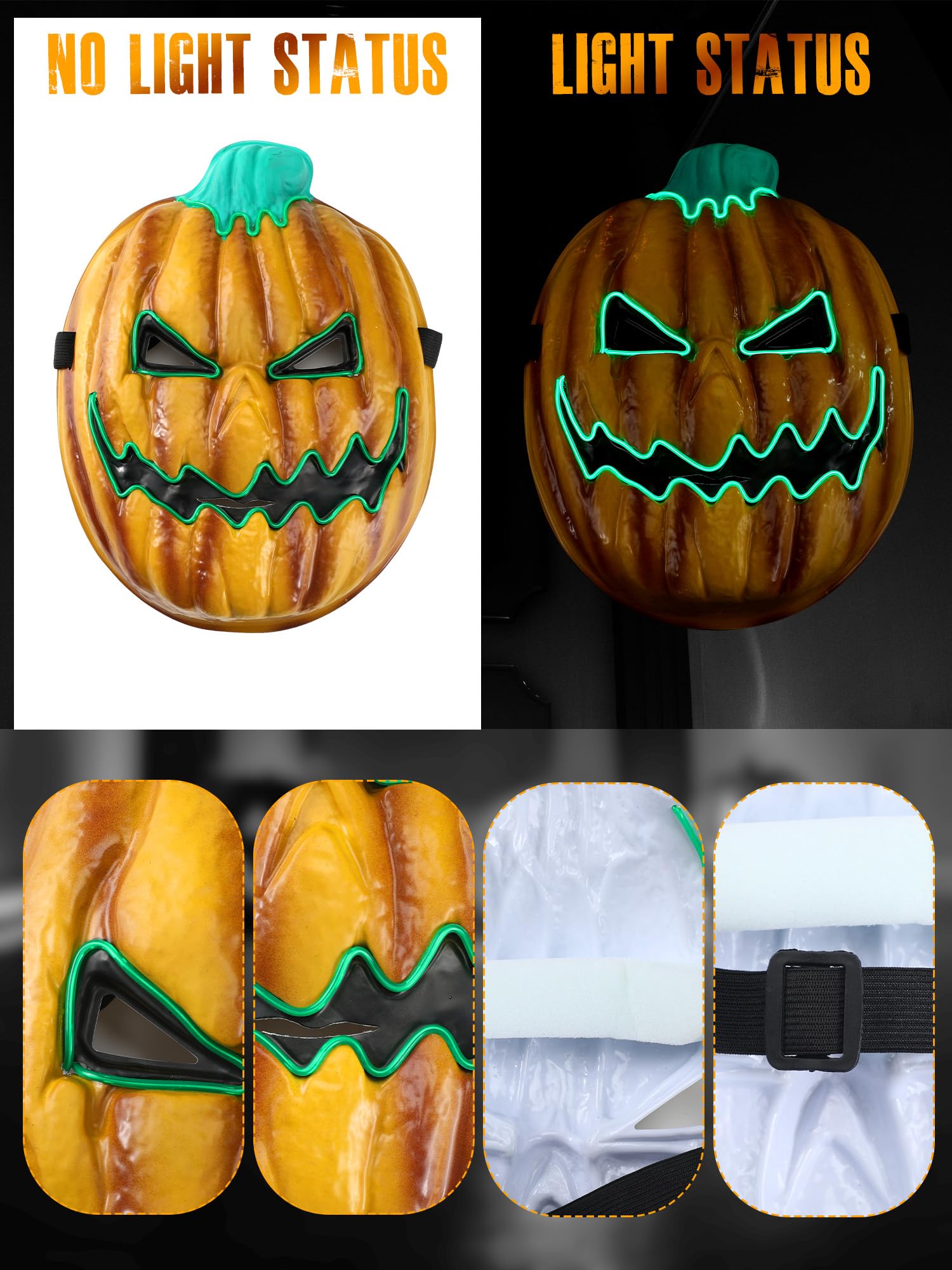 Shinymoon 5 Pcs Halloween Pumpkin Grim Reaper Costume Set Adult Pumpkin Ghost Costume Include Glow In the Dark Robe Skeleton Gloves Pumpkin Light Up Mask and Scythe