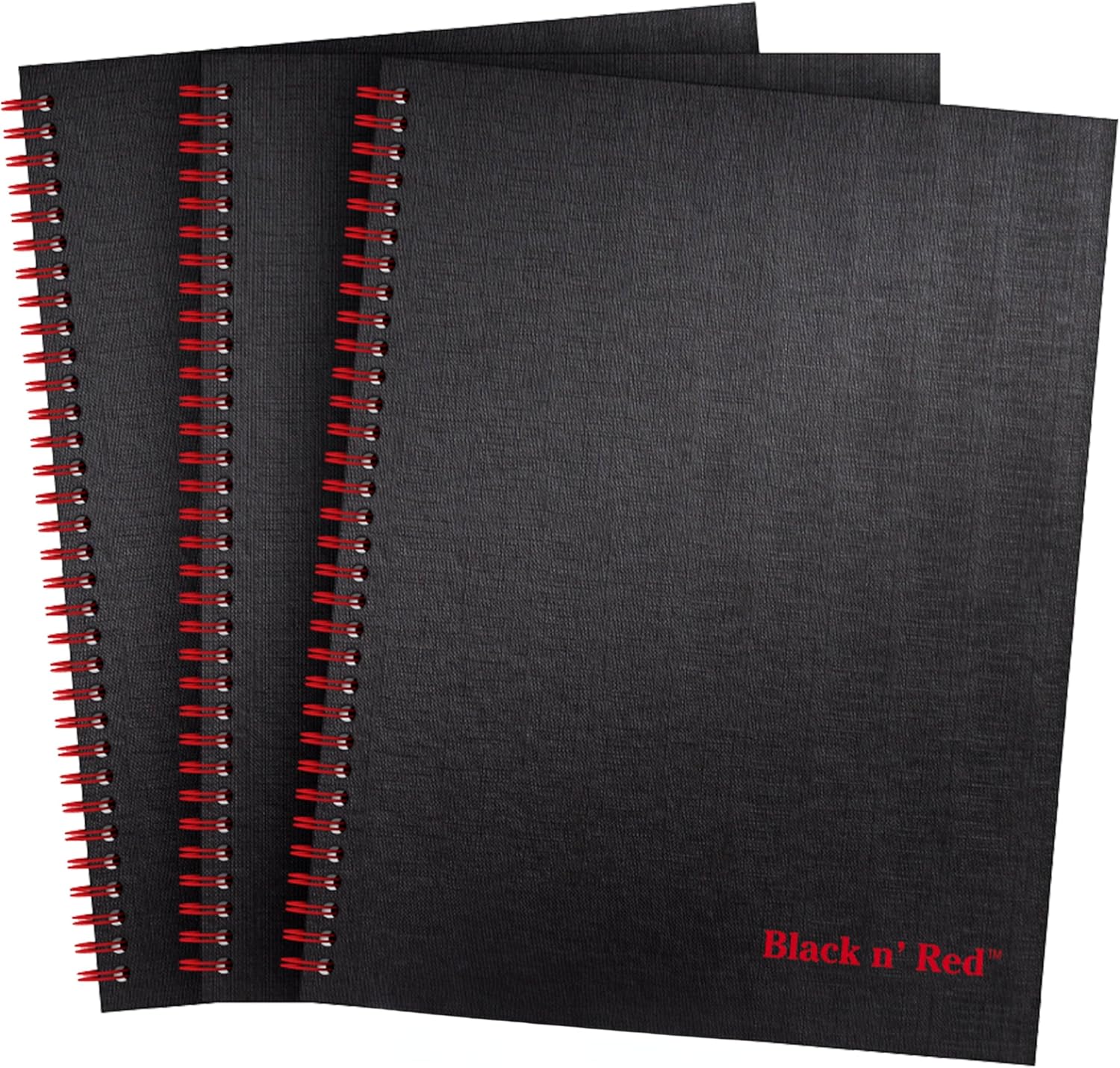Black n' Red Notebooks, Business Journals, 3 Pack, 11" x 8-1/2", 70 Sheets, Ruled, Optik Paper, Scribzee App, Hardcover, Wirebound, Black (400123488)