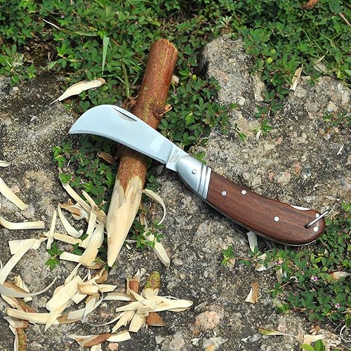 Miniatura 5 de Cuchillo de podar con cerradura trasera, herramientas de mano de jardín de acero inoxidable, cuchillo de bolsillo plegable para injerto, herramienta