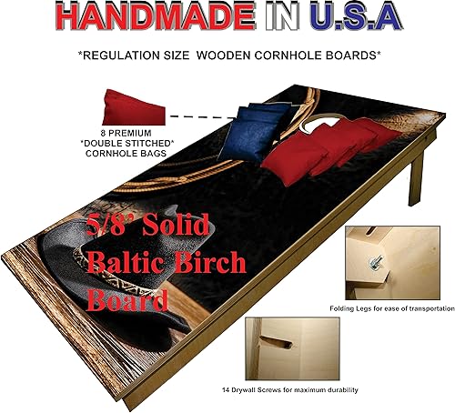Miniatura 2 de Juego de cornhole de alta calidad, tableros de Cornhole Country Western Cowboy para portón trasero con juego de 8 bolsas de Cornhole 813